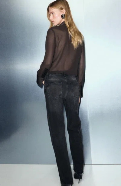 Mango Patchwork Sheer & Opaque Button-up Shirt In Brown