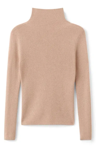 Mango Perkins Metallic Knit Turtleneck Sweater In Brown