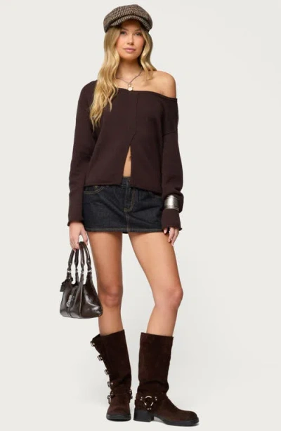 Edikted Moyra One Shoulder Knit Sweater In Brown