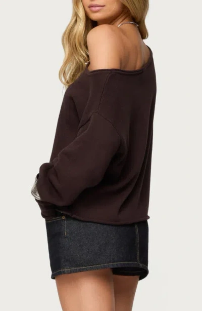 Edikted Moyra One Shoulder Knit Sweater In Brown