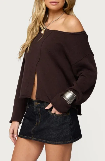 Edikted Moyra One Shoulder Knit Sweater In Brown