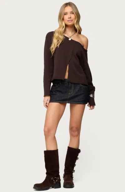 Edikted Moyra One Shoulder Knit Sweater In Brown