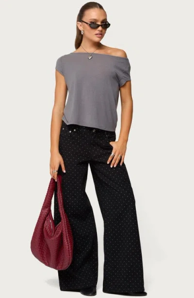 Edikted Anabella Off The Shoulder T-shirt In Gray