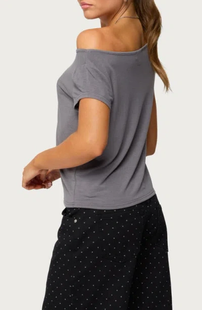 Edikted Anabella Off The Shoulder T-shirt In Gray