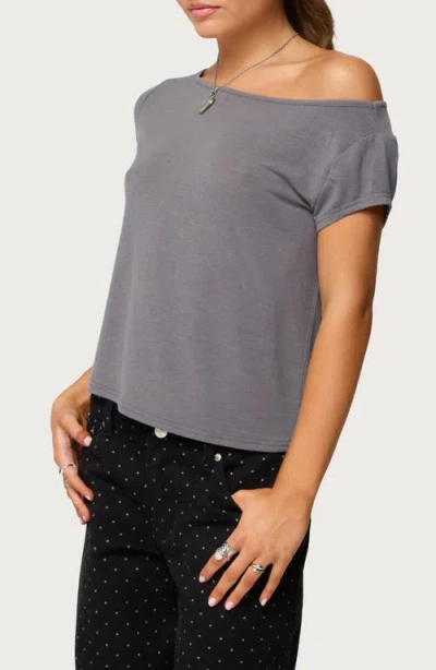 Edikted Anabella Off The Shoulder T-shirt In Gray