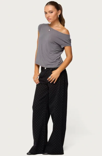 Edikted Anabella Off The Shoulder T-shirt In Gray