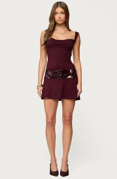 Edikted Sequin Trim Backless Minidress In Burgundy
