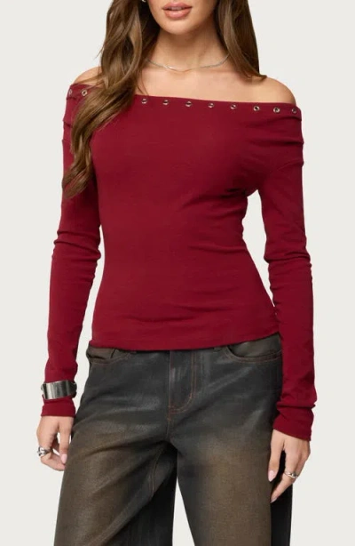 Edikted Rebekka Grommet Off The Shoulder Sweater In Red