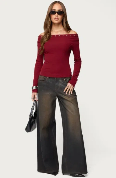 Edikted Rebekka Grommet Off The Shoulder Sweater In Red
