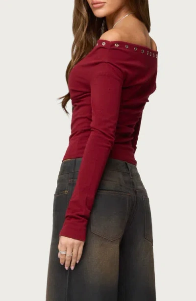 Edikted Rebekka Grommet Off The Shoulder Sweater In Red