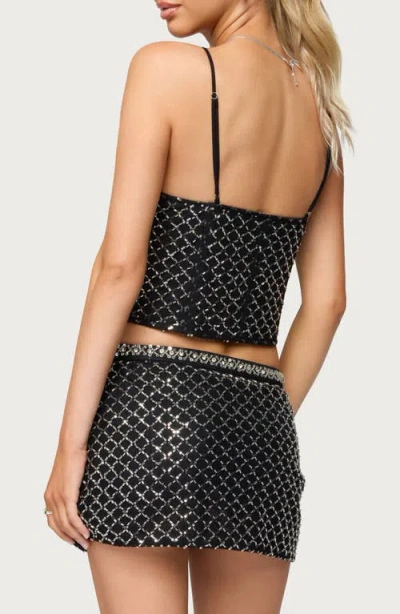 Edikted Jenny Beaded Mesh Crop Camisole In Black