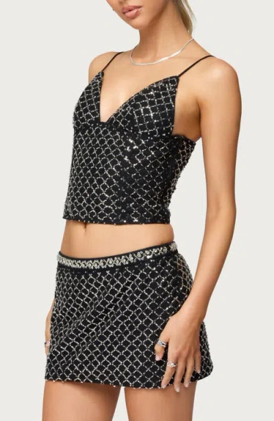 Edikted Jenny Beaded Mesh Crop Camisole In Black