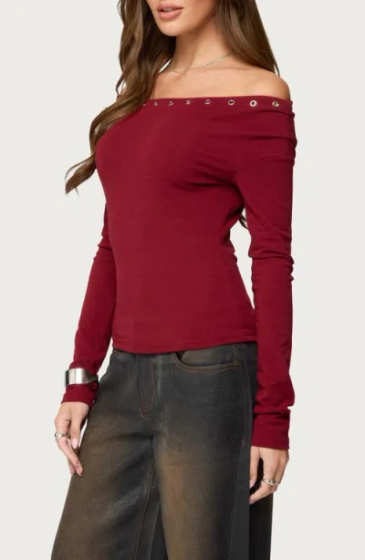 Edikted Rebekka Grommet Off The Shoulder Sweater In Red