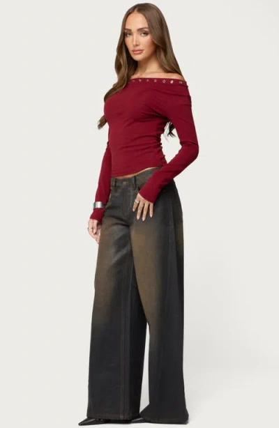 Edikted Rebekka Grommet Off The Shoulder Sweater In Red