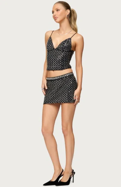 Edikted Jenny Beaded Mesh Crop Camisole In Black