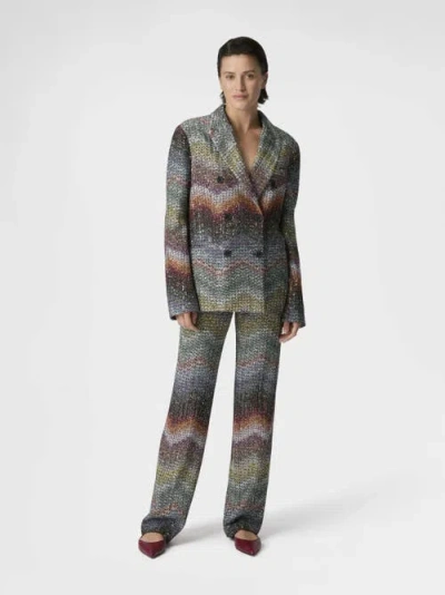 Missoni Viscose Lamé Straight Trousers With Sequins In Gray