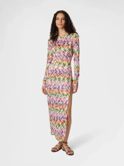 Missoni Long-sleeved Dress In Stretch Viscose With Lace And Zigzag Motif In Multi