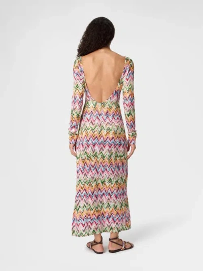 Missoni Long-sleeved Dress In Stretch Viscose With Lace And Zigzag Motif In Multi