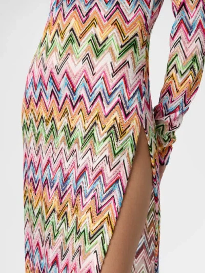 Missoni Long-sleeved Dress In Stretch Viscose With Lace And Zigzag Motif In Multi