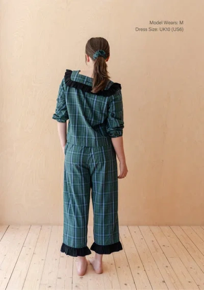 Tbco Cotton Cropped Leg Ruffle Pajamas In Green