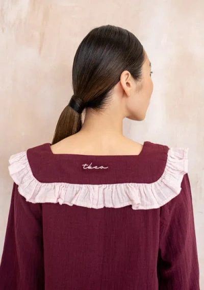 Tbco Cotton Cropped Leg Ruffle Pajamas In Burgundy