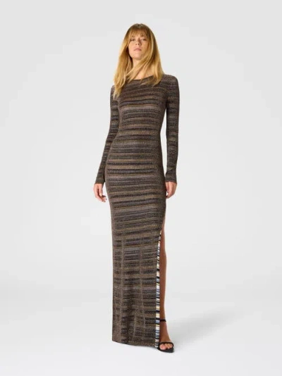 Missoni Striped Viscose Lamé Gown With Slit In Multi