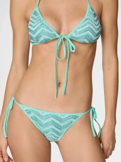 Missoni Triangle Mesh Bikini With Zigzag Pattern And Sequins In Blue