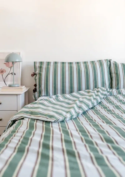 Tbco Cotton Striped Bedding Set In Green