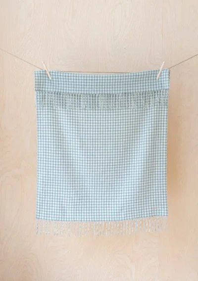 Tbco Lambswool Gingham Baby Blanket In Blue