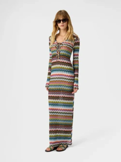 Missoni Long Cover-up In Lamé Viscose With Pixel-effect Zigzag Pattern In Multi
