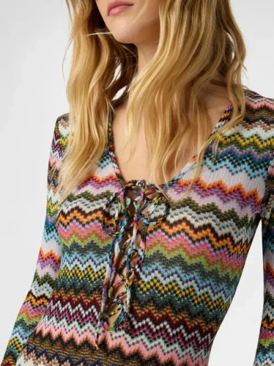 Missoni Long Cover-up In Lamé Viscose With Pixel-effect Zigzag Pattern In Multi