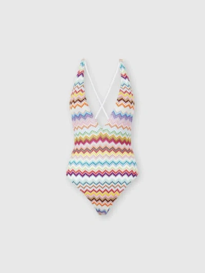 Missoni Pixel-effect Zigzag Pattern One-piece Swimsuit In Multi
