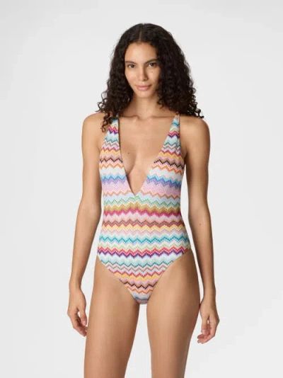 Missoni Pixel-effect Zigzag Pattern One-piece Swimsuit In Multi