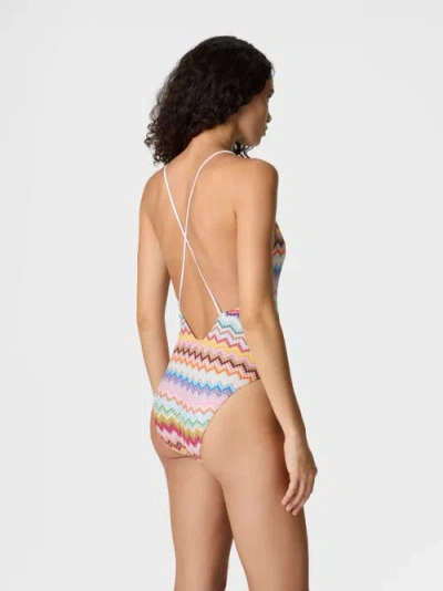Missoni Pixel-effect Zigzag Pattern One-piece Swimsuit In Multi