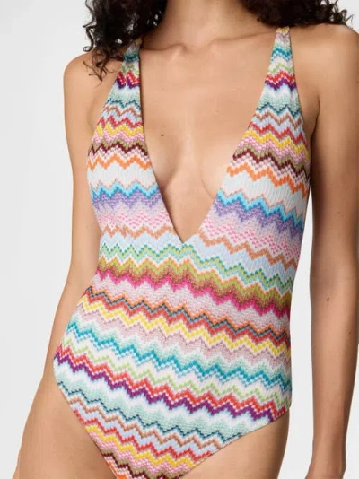 Missoni Pixel-effect Zigzag Pattern One-piece Swimsuit In Multi