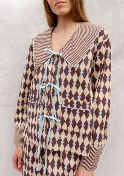 Tbco Cotton Harlequin Collar Pajamas In Neutral