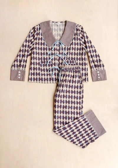 Tbco Cotton Harlequin Collar Pajamas In Neutral