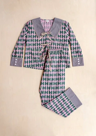 Tbco Cotton Harlequin Collar Pajamas In Multi