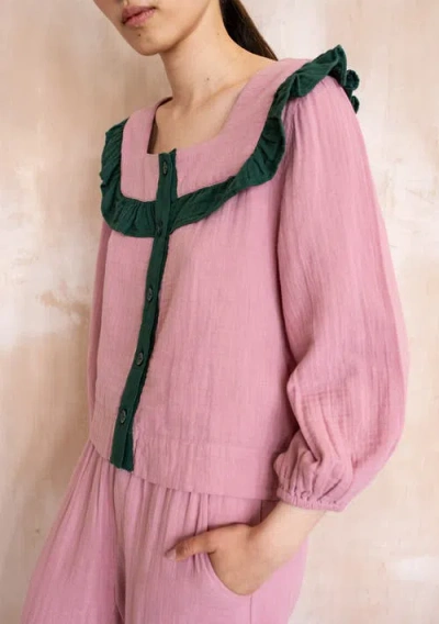 Tbco Cotton Cropped Leg Ruffle Pajamas In Purple