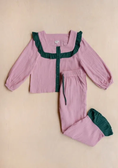 Tbco Cotton Cropped Leg Ruffle Pajamas In Purple