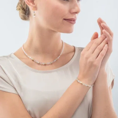 Coeur De Lion Halskette Mini Cubes Gold Weiss In Silver