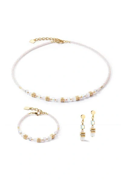 Coeur De Lion Halskette Mini Cubes Gold Weiss In Silver