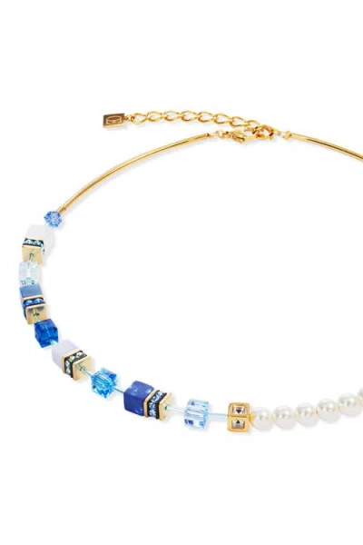 Coeur De Lion Geocube® Precious Fusion Pearls Halskette Blau In Gold
