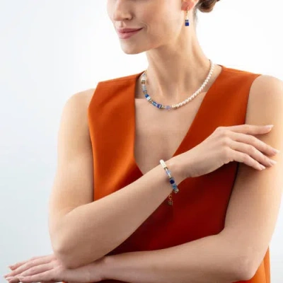 Coeur De Lion Geocube® Precious Fusion Pearls Halskette Blau In Gold