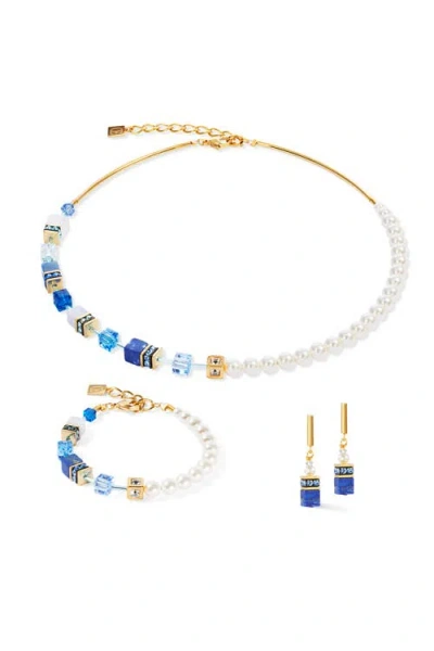 Coeur De Lion Geocube® Precious Fusion Pearls Halskette Blau In Gold