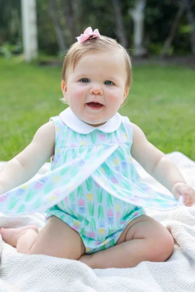 Florence Eiseman Printed Knit Tulip Romper In Blue