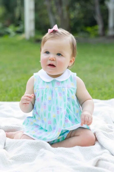 Florence Eiseman Printed Knit Tulip Romper In Blue