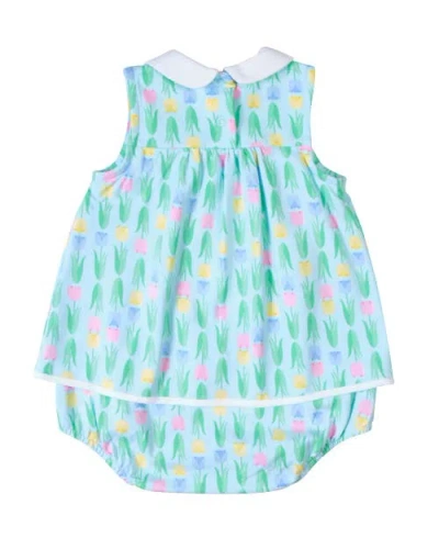 Florence Eiseman Printed Knit Tulip Romper In Blue