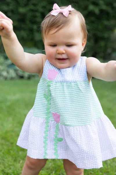 Florence Eiseman Seersucker Romper With Tulips In Multi