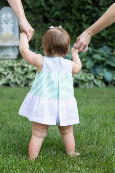 Florence Eiseman Seersucker Romper With Tulips In Multi